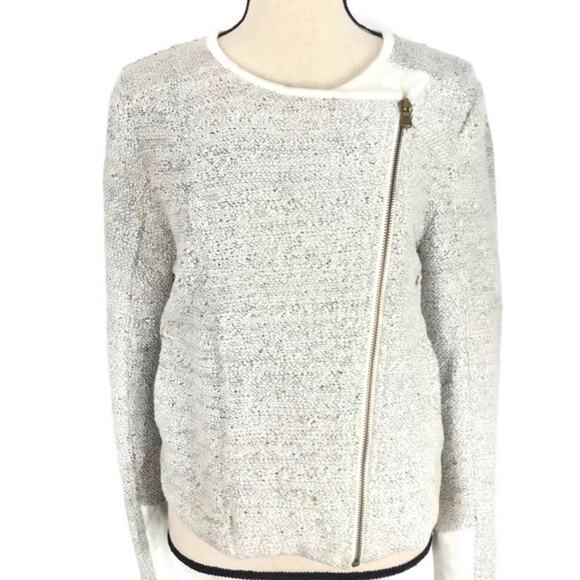 Lou & Grey Tweed Cardigan Jacket Quilted Moto Asymmetrical Zip Sweater Sz Small - Picture 1 of 11